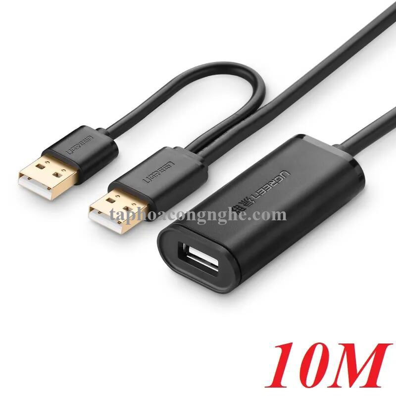 Ugreen 20214 10M màu Đen Cáp tín hiệu nối dài USB 2.0 có chip khuếch đại hỗ trợ nguồn USB US137 30020214